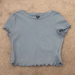 SHEIN Blue Ribbed Crop T-Shirt Short Sleeve